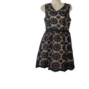Ellison Womens Mini Fit and Flare Dress Black Medallion Floral Lace Overlay S